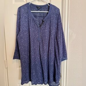 Lucky Brand Blue Embroidered Tunic Top – 3X